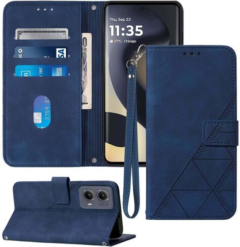 for Motorola Edge 2024 Case Wallet,[Card Holder Slots] [Wrist Strap] TPU Interior Protective,Stand PU Leather Folio Flip Cases Cover for Moto Edge 2024 (Blue) in Kuwait