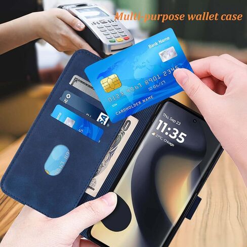 for Motorola Edge 2024 Case Wallet,[Card Holder Slots] [Wrist Strap] TPU Interior Protective,Stand PU Leather Folio Flip Cases Cover for Moto Edge 2024 (Blue) in Kuwait