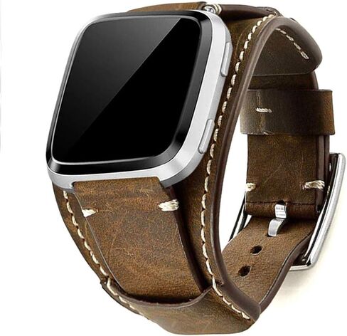 متوافق مع أحزمة Fitbit Versa/Versa 2/Versa Lite/Versa Special Edition، سوار بديل من الجلد الطبيعي متوافق مع ساعة Fitbit Versa الذكية للرجال والنساء (أسود) in Saudi Arabia