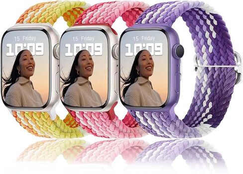 3 عبوات من حزام حلقة منفردة مضفرة ومطاطة متوافقة مع سوار ساعة Apple 38 مم 40 مم 41 مم 42 مم 44 مم 45 مم 46 مم 49 مم النساء والرجال قابل للتعديل من النايلون المرن لسلسلة iWatch 10 9 8 7 6 SE 5 4 3 2 1 Ultra in Saudi Arabia