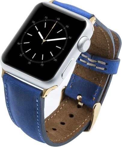 Tuscany Leather Bands Compatible with Apple Watch 38mm 40mm 41mm Band, iWatch Replacement Strap for Series 1, 2, 3, 4, 5, 6, 7, SE, 8, Ultra, Sport (Antique Dark Blue w/Gold Connector&Clasp) in Saudi Arabia