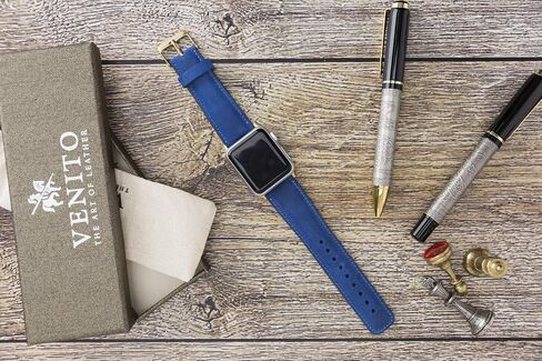 Tuscany Leather Bands Compatible with Apple Watch 38mm 40mm 41mm Band, iWatch Replacement Strap for Series 1, 2, 3, 4, 5, 6, 7, SE, 8, Ultra, Sport (Antique Dark Blue w/Gold Connector&Clasp) in Saudi Arabia