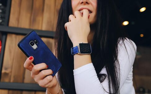 Tuscany Leather Bands Compatible with Apple Watch 38mm 40mm 41mm Band, iWatch Replacement Strap for Series 1, 2, 3, 4, 5, 6, 7, SE, 8, Ultra, Sport (Antique Dark Blue w/Gold Connector&Clasp) in Saudi Arabia
