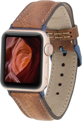 Tuscany Leather Bands Compatible with Apple Watch 38mm 40mm 41mm Band, iWatch Replacement Strap for Series 1, 2, 3, 4, 5, 6, 7, SE, 8, Ultra, Sport (Antique Dark Blue w/Gold Connector&Clasp) in Saudi Arabia