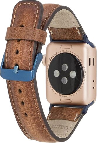 Tuscany Leather Bands Compatible with Apple Watch 38mm 40mm 41mm Band, iWatch Replacement Strap for Series 1, 2, 3, 4, 5, 6, 7, SE, 8, Ultra, Sport (Antique Dark Blue w/Gold Connector&Clasp) in Saudi Arabia