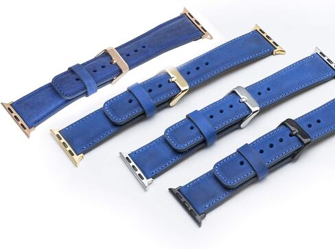 Tuscany Leather Bands Compatible with Apple Watch 38mm 40mm 41mm Band, iWatch Replacement Strap for Series 1, 2, 3, 4, 5, 6, 7, SE, 8, Ultra, Sport (Antique Dark Blue w/Gold Connector&Clasp) in Saudi Arabia