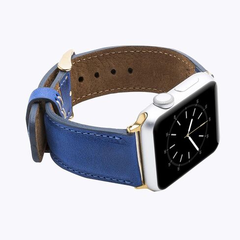 Tuscany Leather Bands Compatible with Apple Watch 38mm 40mm 41mm Band, iWatch Replacement Strap for Series 1, 2, 3, 4, 5, 6, 7, SE, 8, Ultra, Sport (Antique Dark Blue w/Gold Connector&Clasp) in Saudi Arabia