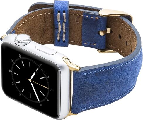 Tuscany Leather Bands Compatible with Apple Watch 38mm 40mm 41mm Band, iWatch Replacement Strap for Series 1, 2, 3, 4, 5, 6, 7, SE, 8, Ultra, Sport (Antique Dark Blue w/Gold Connector&Clasp) in Saudi Arabia