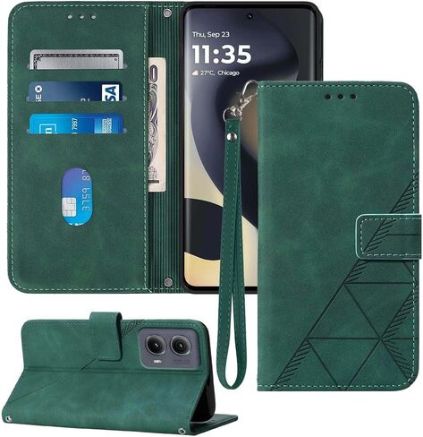 for Motorola Edge 2024 Case Wallet,[Card Holder Slots] [Wrist Strap] TPU Interior Protective,Stand PU Leather Folio Flip Cases Cover for Moto Edge 2024 (Blue) in Kuwait
