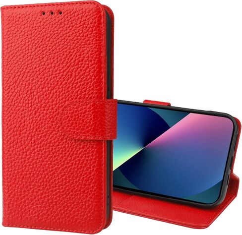 حافظة محفظة من الجلد الطبيعي من Bocasal لهاتف iPhone 13 Pro Max 5G للشحن اللاسلكي RFID مع حامل بطاقة الائتمان ومسند فوليو وغطاء واقٍ مع حزام معصم ومشبك مغناطيسي 6.7 بوصة (أحمر) in Kuwait