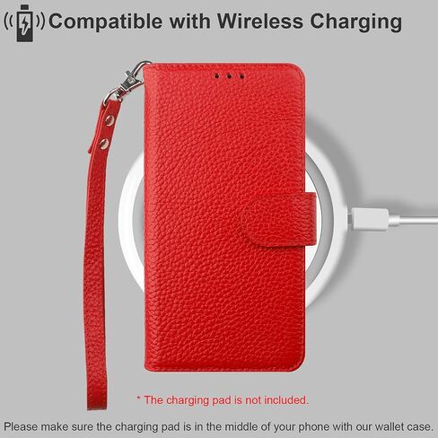 حافظة محفظة من الجلد الطبيعي من Bocasal لهاتف iPhone 13 Pro Max 5G للشحن اللاسلكي RFID مع حامل بطاقة الائتمان ومسند فوليو وغطاء واقٍ مع حزام معصم ومشبك مغناطيسي 6.7 بوصة (أحمر) in Kuwait