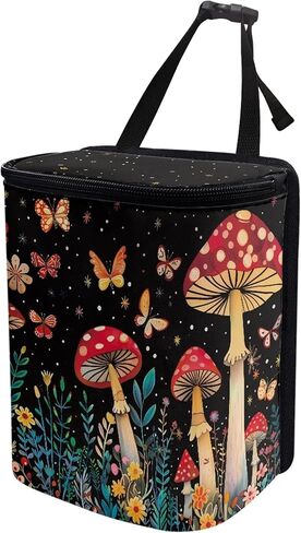 Frog Mushroom Print Car Garbage Bin with Lid Multipurpose Car Trash Bag Hanging with Storage Pockets Collapsible Portable Car Dustbin Can in Saudi Arabia