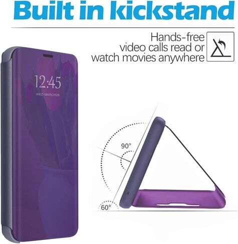 S24+ Plus 5G Case Compatible with Samsung Galaxy S24+ 5G Cell Phone Case with Kickstand, PU Leather, Clear View Mirror Flip Cover Shockproof Protective Cover for Samsung S24 Plus 5G (Purple) in Saudi Arabia