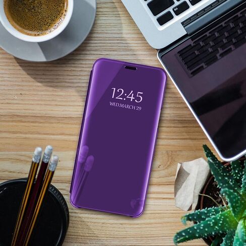 S24+ Plus 5G Case Compatible with Samsung Galaxy S24+ 5G Cell Phone Case with Kickstand, PU Leather, Clear View Mirror Flip Cover Shockproof Protective Cover for Samsung S24 Plus 5G (Purple) in Saudi Arabia