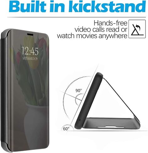S24+ Plus 5G Case Compatible with Samsung Galaxy S24+ 5G Cell Phone Case with Kickstand, PU Leather, Clear View Mirror Flip Cover Shockproof Protective Cover for Samsung S24 Plus 5G (Purple) in Saudi Arabia