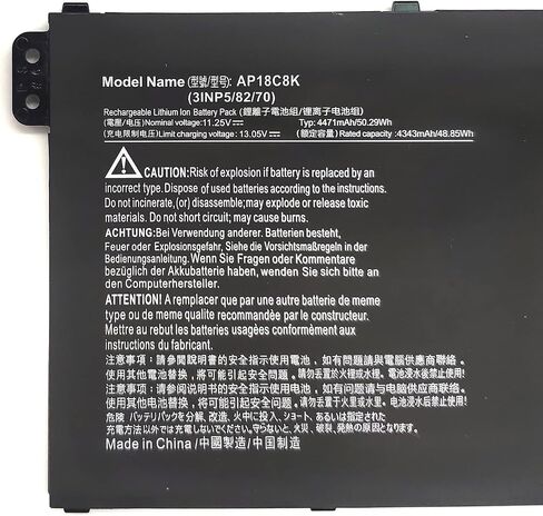 بطارية كمبيوتر محمول AP18C8K متوافقة مع Acer Swift 3 SF314-42 SF314-57، Aspire 5 A514-52 A514-54، Aspire 7 A715-42G، Spin 3 SP314-21N، Chromebook 15 CB315-3H CB315-3HT 3INP5/82/70[ 11.25 فولت 50.29 واط ساعي] in Kuwait