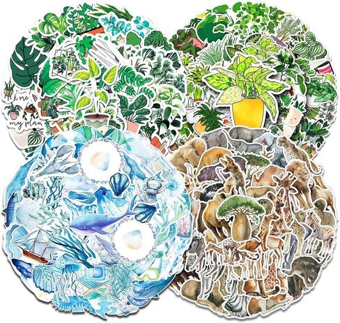 200Pcs Green Plant Jungle Animal Ocean Stickers, Botanical Nature Wild Animal Sea Life Aesthetic Decals, Waterproof Vinyl Stickers for Water Bottles Laptop Phone Computer Luggage Skateboard in Saudi Arabia