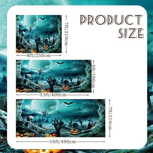 7x16ft Halloween Garage Door Cover Horror Halloween Party Decoration Backdrops for Photography Full Moon Night Scary Graveyard Hands Bats Halloween Pumpkins Background Family Portraits Decor in Saudi Arabia