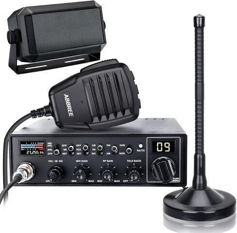 ABBREE CB Radio Kit AM/FM Professional Long Range Portable CB Radio with Magnetic Mount Antenna and External Speaker- NOAA Emergency Radio,Instant Channel 9,Noise Reduction and SWR Calibration,Black in Kuwait