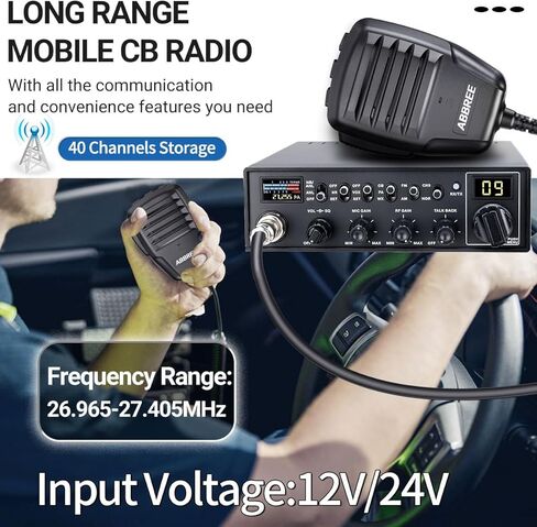 ABBREE CB Radio Kit AM/FM Professional Long Range Portable CB Radio with Magnetic Mount Antenna and External Speaker- NOAA Emergency Radio,Instant Channel 9,Noise Reduction and SWR Calibration,Black in Kuwait