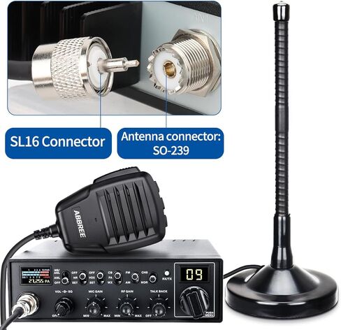 ABBREE CB Radio Kit AM/FM Professional Long Range Portable CB Radio with Magnetic Mount Antenna and External Speaker- NOAA Emergency Radio,Instant Channel 9,Noise Reduction and SWR Calibration,Black in Kuwait