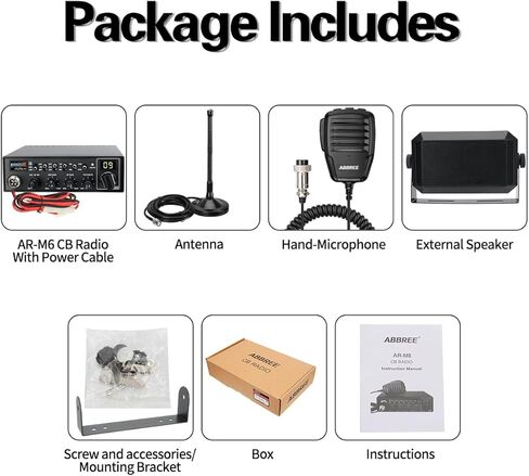 ABBREE CB Radio Kit AM/FM Professional Long Range Portable CB Radio with Magnetic Mount Antenna and External Speaker- NOAA Emergency Radio,Instant Channel 9,Noise Reduction and SWR Calibration,Black in Kuwait