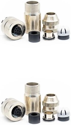 2 Pcs M12 8 Pin Female Connector Straight Aviation Plug Shielded A Code Field Installable Cable Waterproof, Assemble Type Plug Unshiled IP67 Industrial Sensor Plug Adapter in Saudi Arabia
