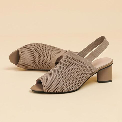 Women's Knit Peep Toe Chunky Block Heeled Sandals with Ankle Strap Fashion Hollow Pointed Toe Elastic Slingback Slip On High Heels Summer Casual Work Office Wedding Dressy Pumps in Saudi Arabia