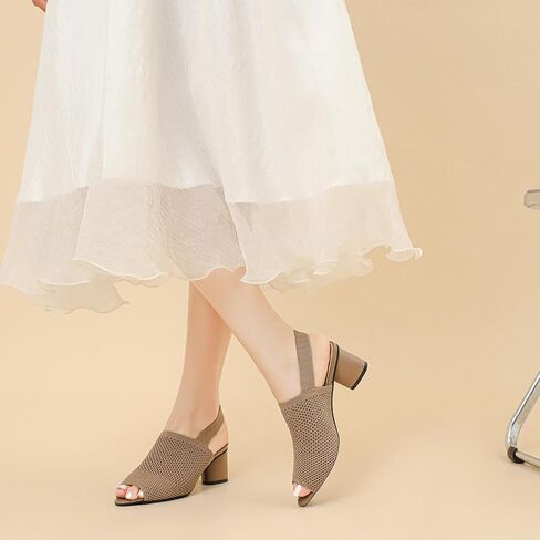 Women's Knit Peep Toe Chunky Block Heeled Sandals with Ankle Strap Fashion Hollow Pointed Toe Elastic Slingback Slip On High Heels Summer Casual Work Office Wedding Dressy Pumps in Saudi Arabia