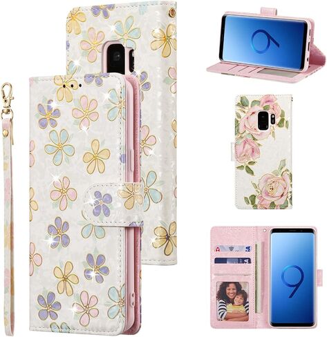 UEEBAI Wallet Case for Samsung Galaxy S10, PU Leather Phone Case Kickstand RFID Blocking Flip Case with Card Slots Wrist Strap Relief Engraved Pattern Magnetic Closure Folio Case - Butterfly in Saudi Arabia