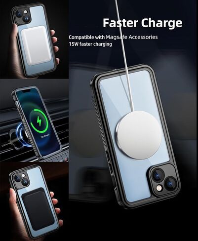 Unitedtime for iPhone 14 Case Magnetic Waterproof with Built-in Screen Protector,Compatible with MagSafe Shockproof Dustproof Heavy Duty Full Body Protective Front and Back Cover 6.1 Inch in Saudi Arabia