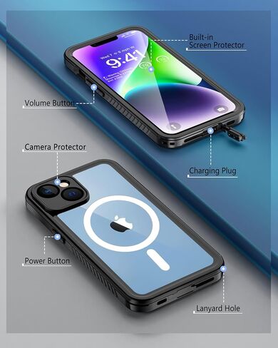 Unitedtime for iPhone 14 Case Magnetic Waterproof with Built-in Screen Protector,Compatible with MagSafe Shockproof Dustproof Heavy Duty Full Body Protective Front and Back Cover 6.1 Inch in Saudi Arabia