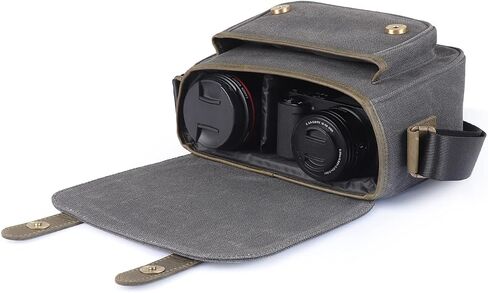 MegaGear Sequoia Canvas Bag Compatible with Canon, Nikon, Sony SLR/DSLR Mirrorless Cameras, Khaki Green (MG1974), PU Leather in Saudi Arabia