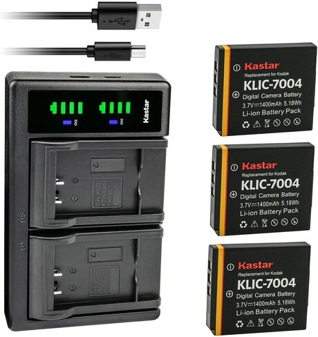 بطارية Kastar 3 عبوات وشاحن USB LTD2 متوافق مع بطارية Kodak KLIC-7004 K7004، شاحن Kodak K7700، EasyShare M1033، EasyShare M1093 IS، EasyShare M2008، EasyShare V1073، EasyShare V1233 in Saudi Arabia