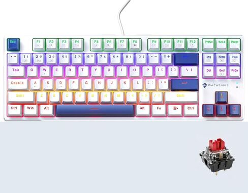 لوحة مفاتيح ميكانيكية للألعاب K500B 75% RGB LED بإضاءة خلفية، 87 مفتاحًا TKL لوحة مفاتيح سلكية مدمجة، مفتاح أحمر كليكي قابل للتبديل السريع، أغطية مفاتيح PBT مزدوجة اللقطة، أبيض/أزرق in Kuwait