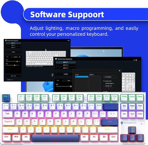 لوحة مفاتيح ميكانيكية للألعاب K500B 75% RGB LED بإضاءة خلفية، 87 مفتاحًا TKL لوحة مفاتيح سلكية مدمجة، مفتاح أحمر كليكي قابل للتبديل السريع، أغطية مفاتيح PBT مزدوجة اللقطة، أبيض/أزرق in Kuwait