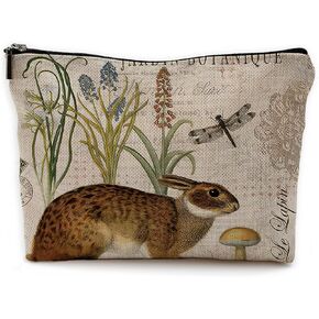 NEGIGA Rabbit Makeup Bag, Rabbit Gifts for Rabbit Lovers Women, Vintage French Rabbit Small Makeup Cosmetic Bag for Purse, Rabbit Gifts Cosmetic Bags for Women, Womens Makeup Bag