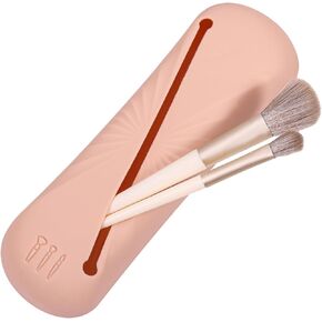 Large Silicone Makeup Brush Holder Travel,Portable and Soft Makeup Brush Case, Cosmetic Face Makeup Brush and Eye Pencil Organizer for Women (Khaki)