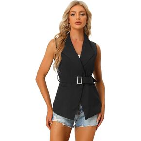 Allegra K Women's Sleeveless Blazer Casual Shawl Collar Belted Work Office Suit Vest Jacket