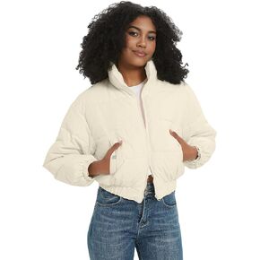 Rousytn Women's Cropped Puffer Jacket Lightweight Zip-Up Padded Stand Collar Winter Down Coat