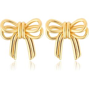 2pcs Gold Bow Earrings, Bow Stud Earrings Bow Butterfly Earrings Bowknot Earrings Gold Ribbon Studs Fashion Statement Jewelry for Girls Women Birthday Gifts