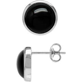 Silvershake 10mm Genuine Round Shape Black Onyx White Gold Plated 925 Sterling Silver Stud Post Earrings
