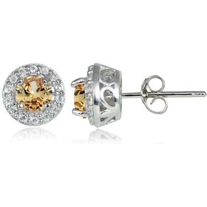 Sterling Silver Choice Of Birthstone Colors & White Topaz 4mm Halo Stud Earrings in Kuwait
