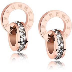Crystalline Azuria White Crystals Round Circle Stud Earrings 18K Rose Gold Plated for Women