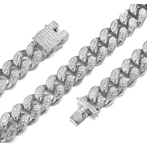 Gold Chain for Men Guys ?Big Dog? 20MM Wide Cuban Link Chain Silver Tone Iced Out Real White Gold Platinum Plated Necklace Handset Diamonds Clasp 24" Gift for Boyfriend Husband