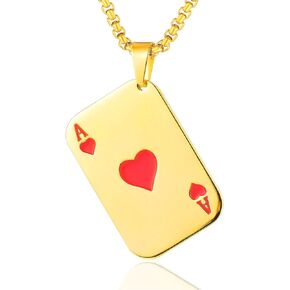Fusamk Hip Hop Rapper Stainless Steel Dog Tag Pendant Playing Card Poker Necklace