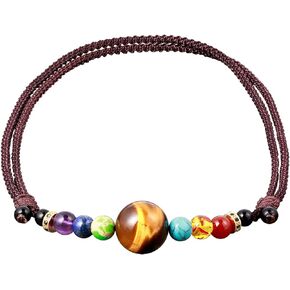 Jewever Natural Tiger Eye with 7 Chakra Choker Necklace for Women Men Crystal Necklaces Chokers wealth Meditation Yoga Crystals and Healing Stones