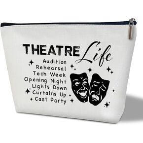 Makeup Bag, Theatre Life, Theater Lover Actor Actress Makeup Travel Bag, Appreciation Gift for Dramatist Musician, Drama Acting Toiletry Case Pouch, Tragedy Mask Drama Travel Accessories Bag -09