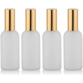 Frosted Glass Spray Bottle 4 Pcs Fine Mist Atomizer Fragrance Perfume Empty Bottles Aromatherapy Cosmetic Containers With Gold Sprayer (100ml/3.4oz)