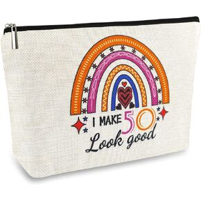 50th Birthday Decorations Women, Funny 1973 50th Birthday Gifts Makeup Bag, Anniversary 50 Year Old Gift Ideas for Her, Wife, Sister, Mom, Aunt, Small Cosmetic Travel Bags fsor Mothers Day Christms